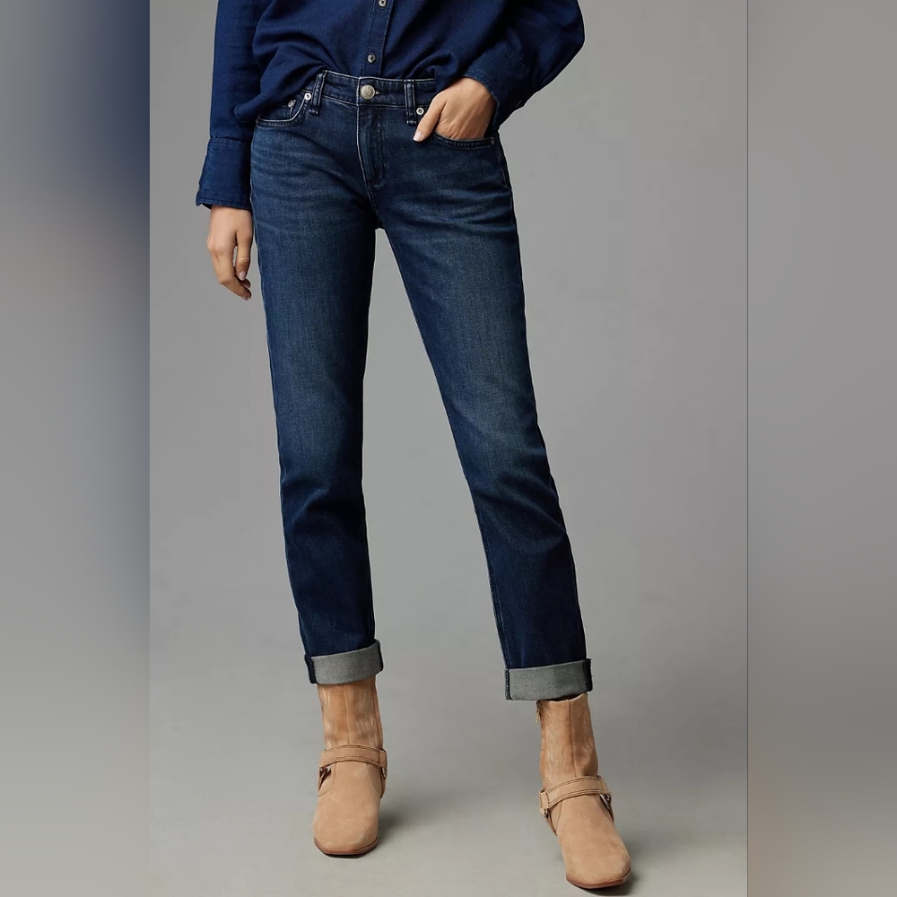 RAG & BONE Jeans Dre Low Rise Slim Boyfriend Dark Blue Denim Anthropologie - Picture 1 of 14